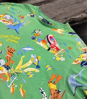 Polo Ralph Lauren Polo Bear Scuba Diving AOP T Shirt Mens XXL Green Nautical